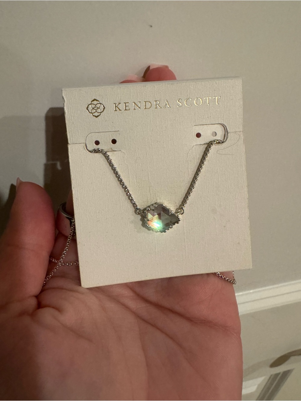 Kendra Scott Silver Iridescent Glass Pendant Necklace